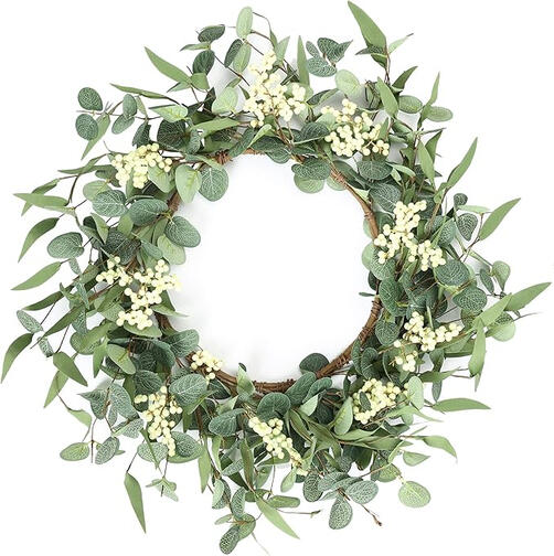 This charming wreath combines eucalyptus leaves and berries for a vibrant, forever-in-bloom accent. Hang it on your door or wall to welcome the season with open arms.